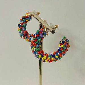 New Multicolor beaded hoop shaped earrings